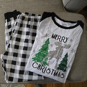 Shelry Adult Christmas Pajamas Set - Black, White, Green Unisex Size Large New